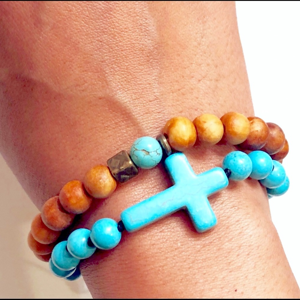 Bracelet Bundle One Wooden Beaded Bracelet And One Magnesite
